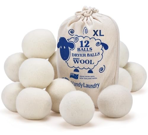 Handy Laundry Wool Dryer Balls Natural Fabric Softener Reusable Reduces Clothing Wrinkles and Saves Drying Time Better Alternative to Plastic Balls and Liquid Softener Pack of 12